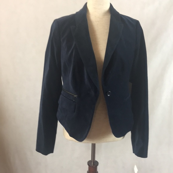 NWT Hinge Velvet Cropped Navy Blue Blazer with Suede Lapel Size M - Picture 11 of 11
